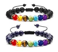 Yhuasia Bracelet Chakra, 2 Pièces Bracelet Chakra en Pierre de Lave, 9 Chakras Reiki Perles Bracelet, pour les Hommes et les Femmes Bijoux Bracelets à Porter des Cadeaux d'Anniversaire (B)