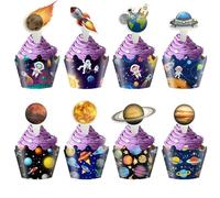 YHUIKXIN 48 Pièces Gâteau Toppers et Emballages Espace Decoration Gateau Anniversaire Astronaute Planete Deco Gateau pour Espace Fête à Thème Anniversaire Décoration