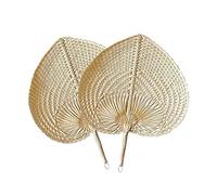 YHUS 2 ventilateurs en bambou naturel et rotin, motif de feuilles de palmier tissé à la main, ventilateur tissé en forme de coeur, ventilateur de refroidissement d'été, pour la décoration de la maison