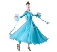 Yhwacyznm Robe De Danse De Salon Standard Femme À Manches Longues Broderie Strass Costume De Spectacle Valse Col Rond Tenue De Tango Grande Jupe Ample