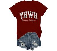 YHWH T-shirt Yahweh pour femme Yahweh Boho T-shirt chrétien à motif floral, bordeaux, XL