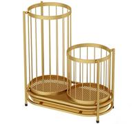 YHWKGZ Bac de Rangement Rond en métal for Porte-Parapluie avec Plateau de Collecte d'eau Amovible, Porte-parapluies Polyvalent avec Grande capacité for Bureau, Maison, entrée(Gold,19.6in/50cm)