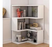 YHWKGZ Bibliothèque D'angle, Bibliothèque D'angle en L avec Rangement, Étagère D'exposition avec Boîtier, Présentoir en Bois, Étagère D'exposition Multicouche, for Bureau À Domicile(Wit,L55xW55xH96cm)