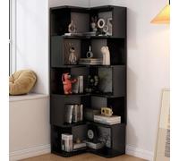 YHWKGZ Bibliothèque D'angle, Bibliothèque D'angle en L avec Rangement, Étagère D'exposition avec Boîtier, Présentoir en Bois, Étagère D'exposition Multicouche, for Bureau À Domicile(Nero,L55xW55xH160c