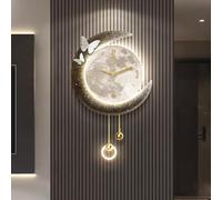 YHWKGZ Horloge Murale de décoration 3D, Horloge Suspendue décorative avec lumière LED, Pendules Murales silencieuse créative, Sculpture Murale à Motif de Lune(Model E,11.8"x21.2"/30x54cm)