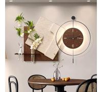 YHWKGZ Horloge Murale de décoration en grès 3D, Grande Horloge Suspendue décorative, Pendules Murales avec lumière LED et Vase en Verre, Sculpture Murale créative(Brown B,40x60cm/15.7x23.6in)