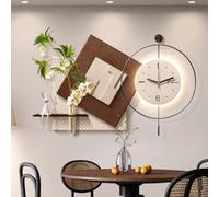 YHWKGZ Horloge Murale de décoration en grès 3D, Grande Horloge Suspendue décorative, Pendules Murales avec lumière LED et Vase en Verre, Sculpture Murale créative(Brown A,50x70cm/19.6x27.5in)