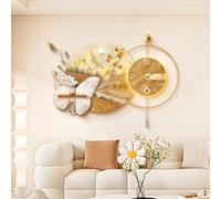 YHWKGZ Horloge Murale Papillon Polyvalente, Horloge Suspendue de décoration en grès 3D, Pendules Murales avec lumière LED et Vase en Verre, fonctionnant sur Piles(Brown,70cm/27.6in)