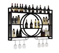 YHWKGZ Porte-Bouteilles Muraux, Casier à vin mural en Fer, Étagère Murale avec Lumière LED Avec Support de Verre À Vin, Casier À Vin for Bouteilles D'alcool de Bar, Étagères À Vin Murales Flottantes(N