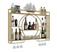 YHWKGZ Porte-Bouteilles Muraux, Casier à vin mural en Fer, Étagère Murale avec Lumière LED Avec Support de Verre À Vin, Casier À Vin for Bouteilles D'alcool de Bar, Étagères À Vin Murales Flottantes(G