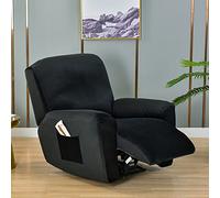 YHWW Housse De Fauteuil Relax 4 -Pièces Extensible Velours Housse De Chaise Inclinable 1 Places Housse de Fauteuil Canapé avec Poche Latérale Antidérapant Lavable Couvre De Canapé Fauteuil Relax