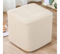 YHWW Housse de protection pour repose-pieds carré/rond, en jacquard extensible, antidérapante, avec élastique en bas, lavable, rouge/gris/marron/beige