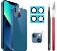 YHX-OU 2 Pièces Caméra Arrière Pour iPhone 13 13 Mini Lentille en Verre Vitre Appareil Photo avec Pincettes + 2 Pièces Pour iPhone 13 13 Mini Caméra Arrière Protection