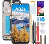 YHX-OU 6.5'' Écran Complet avec châssis pour Samsung Galaxy A03s SM-A037G SM-A037G/DSN SM-A037GZKNEUB Écran LCD Ensemble de numériseur Tactile Remplacement avec Outil d'installation + Verre trempé