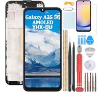 YHX-OU 6.5" Noir Kit AMOLED Écran LCD avec Châssis pour Samsung Galaxy A25 5G SM-A256B SM-A256E SM-A256U Écran Complet Tactile LCD Display de Rechange avec Film de Protection D'écran et Outils