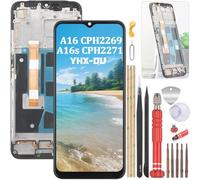 YHX-OU 6.52'' Noir Écran Complet avec châssis pour Oppo A16 CPH2269 Oppo A16s CPH2271 Écran LCD Ensemble de numériseur Tactile Remplacement avec Outil d'installation