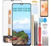 YHX-OU 6.58" Noir Écran Complet Tactile pour Vivo Y72 5G V2041 Vivo Y52 5G Kit Écran LCD Ensemble de numériseur Tactile Remplacement d'écran avec Outil d'installation + Verre trempé