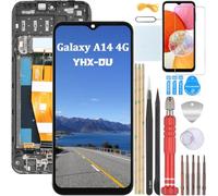YHX-OU 6.6'' Noir Kit Écran LCD avec Châssis pour Samsung Galaxy A14 4G SM-A145P SM-A145RZSUEUB Écran Complet Tactile LCD Display de Rechange et Outils + Verre trempé
