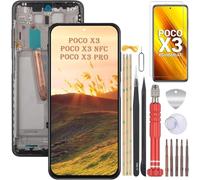 YHX-OU 6.67" Affichage pour Xiaomi Poco X3 Peu X3 NFC Peu X3 PRO Réparation et Remplacement LCD Écran Tactile Digitizer avec Outils Inclus+1 Pièce Verre Trempé Noir+Cadre)
