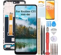 YHX-OU 6.72" Noir Écran avec Châssis pour Realme C55 RMX3710 Écran Complet Tactile LCD Display de Rechange avec Film de Protection D'écran et Outils