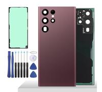 YHX-OU 6.8'' Rouge Cache Batterie pour Samsung Galaxy S22 Ultra 5G Vitre arrière avec lentille, Coque arrière de Batterie Remplacement pour Galaxy S22 Ultra 5G + Outil