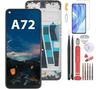 YHX-OU Écran LCD pour Oppo A72 CPH2067 CH2065 Ecran Complet avec Chassis LCD Display Ensemble de numériseur d'écran Tactile Remplacement + Outil +1 Piece Verre trempé(Noir+Cadre)