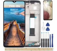YHX-OU Ecran pour Xiaomi Poco M3 Redmi 9T 6.53 inch Noir Display Avce Cadre, Écran LCD de numériseur Tactile Remplacement + Kit d’Outils de Réparation Complet + Poco M3 Redmi 9T Verre Trempé