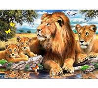 YHX926 Diamond Painting,Lion Famille Europe Animal,5D Broderie Diamant kit Complet,DIY Perle Diamant à Coller Tableau Peinture,Canevas Point de Croix Kits pour la Deco Chambre 30x40cm