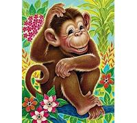 YHX926 DIY Point de Croix Kit pour Debutant Adulte,Canevas Point de Croix Kit Complet Enfant,11CT Toile pré-imprimé,Fleur Bush Animaux Singe,Noel Décoration de la Maison 40x50cm