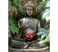 YHX926 DIY Point de Croix Kit pour Debutant Adulte,Canevas Point de Croix Kit Complet Enfant,11CT Toile pré-imprimé,Statue de Bouddha,Noel Décoration de la Maison 40x50cm