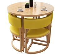 YHXAIQ Table Ronde avec 4 Chaises, Table à Manger Ronde avec Dossier, Ensemble Table et 4 Chaises, PU/Coton et Lin pour Cafés, Réception Bureau((PU)-Yellow)