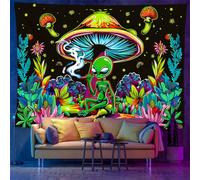 YHXBD Blacklight Alien Tapisserie, Alien Fluorescent Wall Tapestry Affiche UFO Psychedelic Room Decor Chambre UV Réactif Mur Suspendu,A-07,150 * 200 Cm