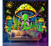 YHXBD Blacklight Alien Tapisserie, Alien Fluorescent Wall Tapestry Affiche UFO Psychedelic Room Decor Chambre UV Réactif Mur Suspendu,A-08,150 * 200 Cm