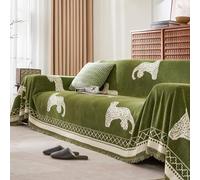 YHXBD Housse de canapé 2, 3 ou 4 places en chenille AB pour canapé d'angle toutes saisons - Motif animal simple avec pompon - Vert - 180 x 420 cm