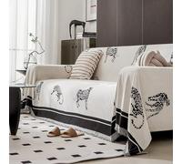 YHXBD Housse de canapé 2, 3 ou 4 places en chenille AB pour canapé d'angle toutes saisons Motif animal léopard avec pompons Blanc 180 x 380 cm