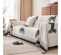 YHXBD Housse de canapé 2, 3 ou 4 places en chenille AB pour canapé d'angle toutes saisons - Motif animal simple avec pompon - Blanc, 180 x 180 cm