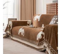 YHXBD Housse de canapé 2, 3 ou 4 places en chenille AB pour canapé d'angle toutes saisons - Motif animal simple avec pompon - Marron - 180 x 460 cm