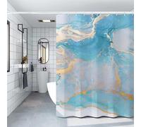YHXBD Rideau De Douche À Texture De Marbre pour Salle De Bain, Rideau De Salle De Bain Esthétique Simple Bleu, Rideau De Bain Imperméable Et Résistant À La Moisissure,A-01,180x200CM