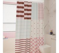 YHXBD Rideau De Douche Fille Rose pour Salle De Bain, Rideau De Bain en Polyester À Motif De Couture À Rayures Géométriques Simples, Rideau De Baignoire Imperméable Épaissi,A-02,200x240CM