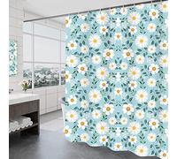 YHXBD Rideau de Douche Rideaux de Salle de Bain,Rideau De Bain Bleu Simple Imprimé Marguerite, Rideaux De Baignoire Lavables Anti-moisissure en Tissu Imperméable avec Crochets,A,240x200cm