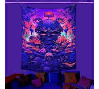 YHXBD Tapisserie crâne à la lumière noire, squelette d'Halloween réactif aux UV, décoration murale phosphorescente pour chambre à coucher, salon, dortoir, A-01,73 x 95 cm