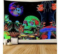 YHXBD Tapisserie Crâne Blacklight, Tapisserie Squelette pour Tenture Murale, Tapisserie Trippy Réactive Aux UV pour L'esthétique De La Chambre,A-02,200x150CM