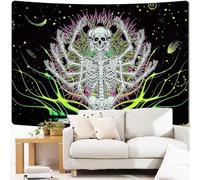 YHXBD Tapisserie Crâne Blacklight, Tapisserie Squelette pour Tenture Murale, Tapisserie Trippy Réactive Aux UV pour L'esthétique De La Chambre,A-03,200x150CM