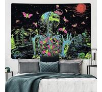 YHXBD Tapisserie Crâne Blacklight, Tapisserie Squelette pour Tenture Murale, Tapisserie Trippy Réactive Aux UV pour L'esthétique De La Chambre,A-01,200x150CM