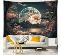 YHXBD Tapisserie murale à suspendre avec ciel nocturne et étoiles, clair de lune, cascade, sommet de montagne, fond de lac, décoration murale pour chambre à coucher, dortoir, A-02, 230 x 150 cm