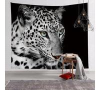 YHXBD Tapisserie murale décorative noire et blanche, animal sauvage, lion, tigre, léopard sur fond noir, tapisserie murale artistique pour chambre à coucher, esthétique, A-07, 150 x 130 cm