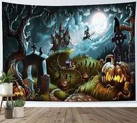 YHXBD Tapisserie murale d'Halloween à suspendre, citrouille effrayante, fantôme, toile de fond horreur, pleine lune, nuit, fond de forêt effrayant, décorations de fête pour chambre à coucher, A-01