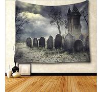YHXBD Tapisserie murale d'Halloween à suspendre, fantôme effrayant, toile de fond pour cimetière, horreur, sang, ombres, arrière-plan, décorations de fête pour chambre à coucher, A-02,95 x 73 cm