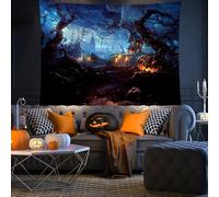 YHXBD Tapisserie murale d'Halloween à suspendre, toile de fond effrayante de citrouille forestière, horreur, lune, pierre tombale, décorations de fête pour chambre à coucher, dortoir, décoration