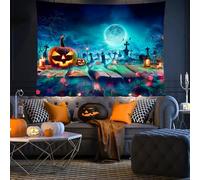 YHXBD Tapisserie murale d'Halloween à suspendre, toile de fond effrayante de citrouille forestière, horreur, lune, pierre tombale, décorations de fête pour chambre à coucher, dortoir, décoration